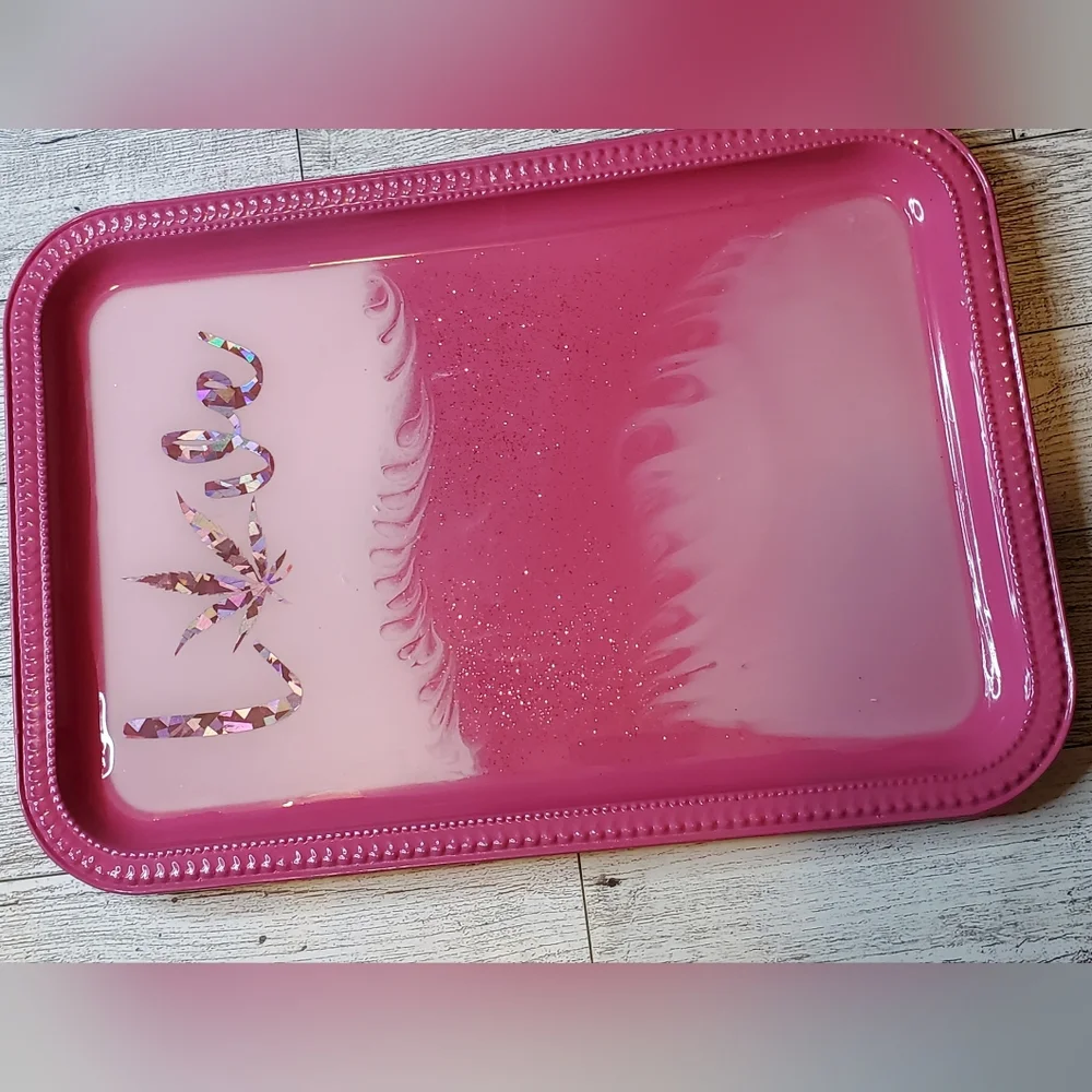 Valentine Love Cannabis 420 Sparkly Pink Glitter Beauty Rolling Tray